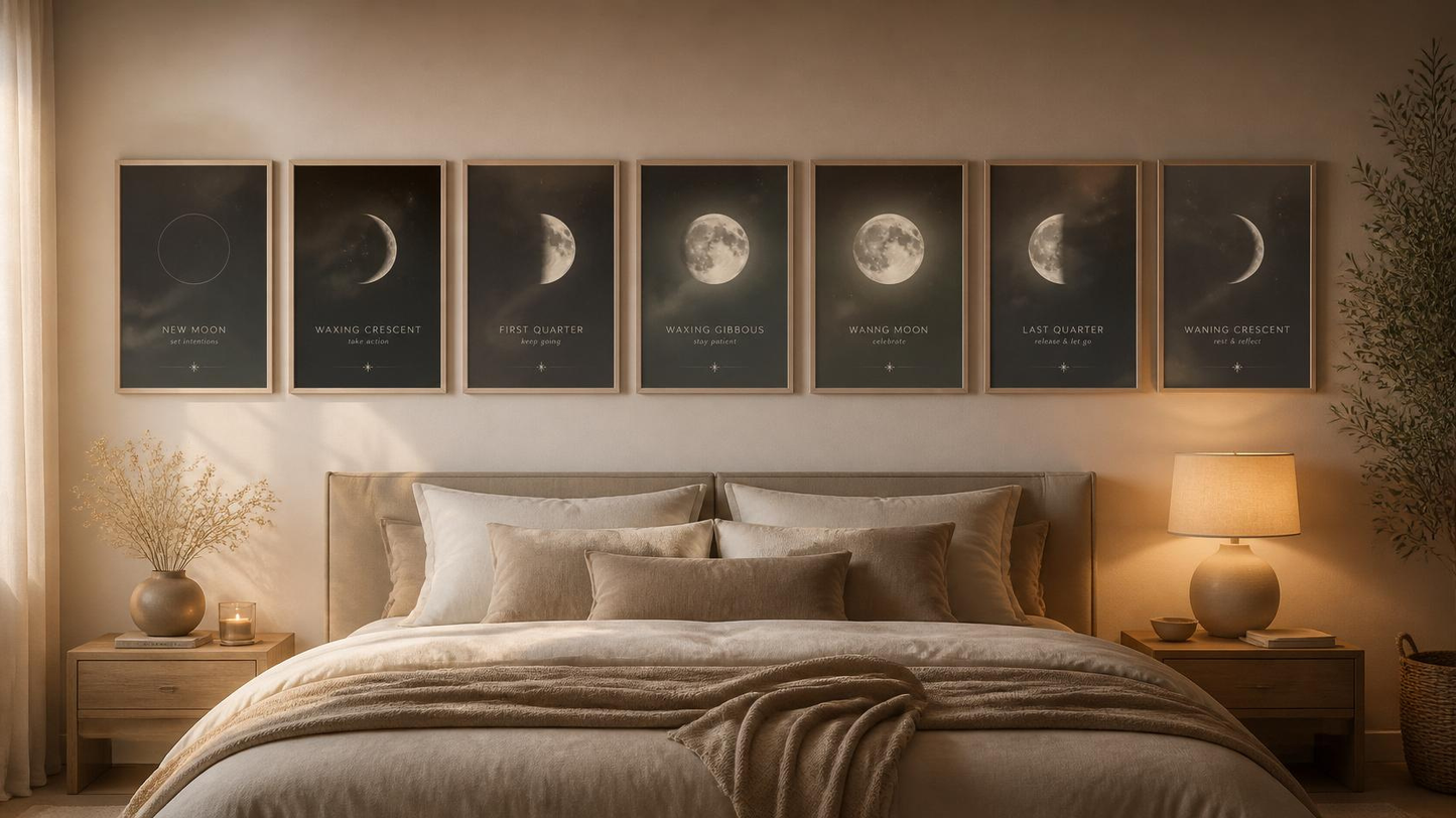 Moon Phase Bedroom Art Set | Digital Wall Art Prints