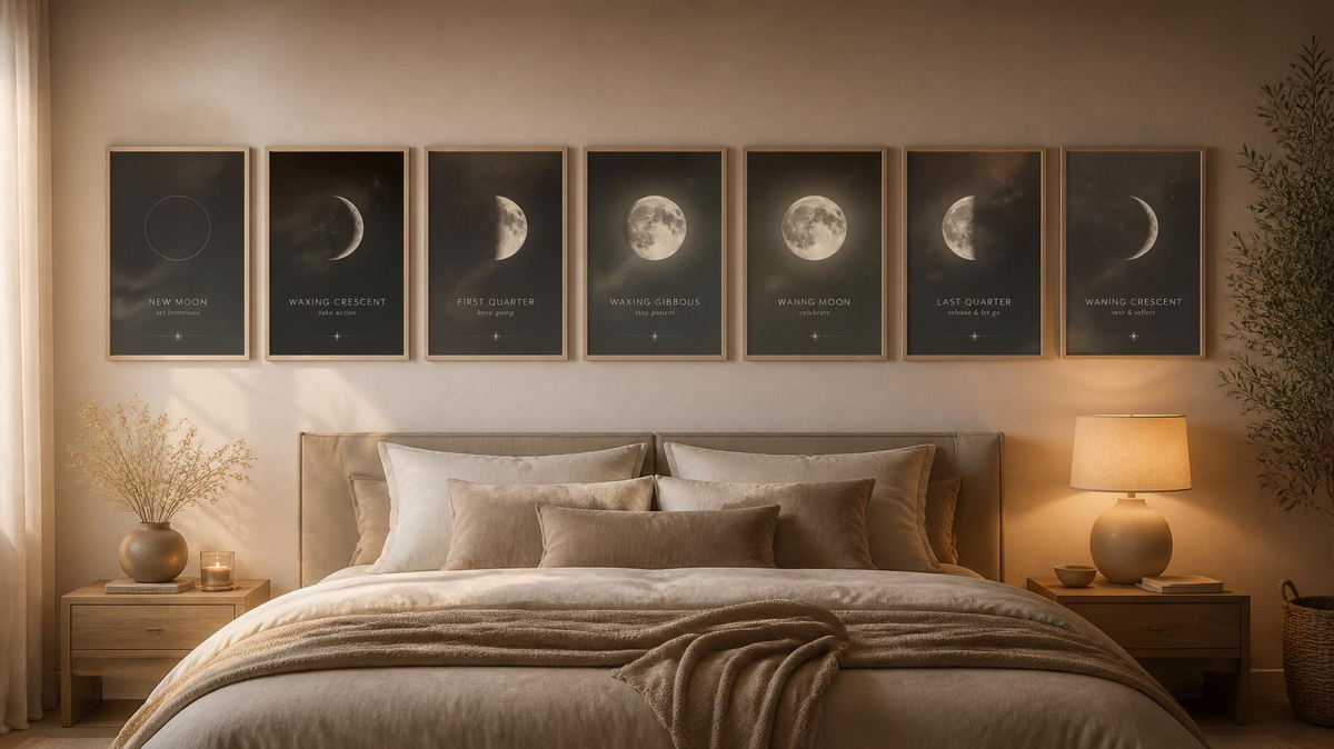 Moon Phase Bedroom Art Set | Digital Wall Art Prints